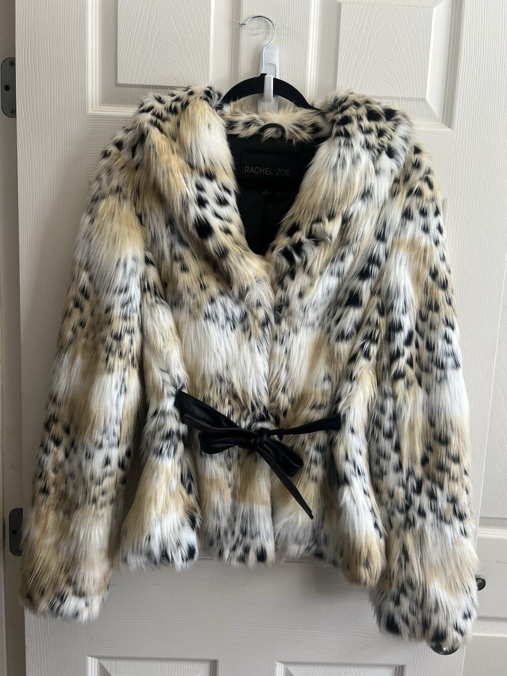 RACHEL ZOE Faux Rabbit Fur Super Soft Tie Waist Jacket Coat Sz 6 Carrie Bradshaw
